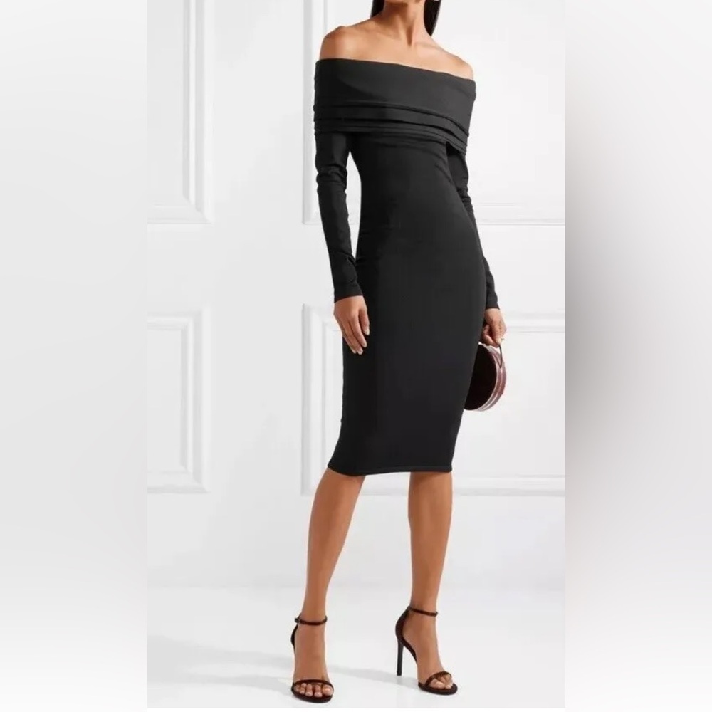 NWT Brandon Maxwell Venus Off Shoulder Black Knit Dress Sz S Tagged M $2653 MSRP
